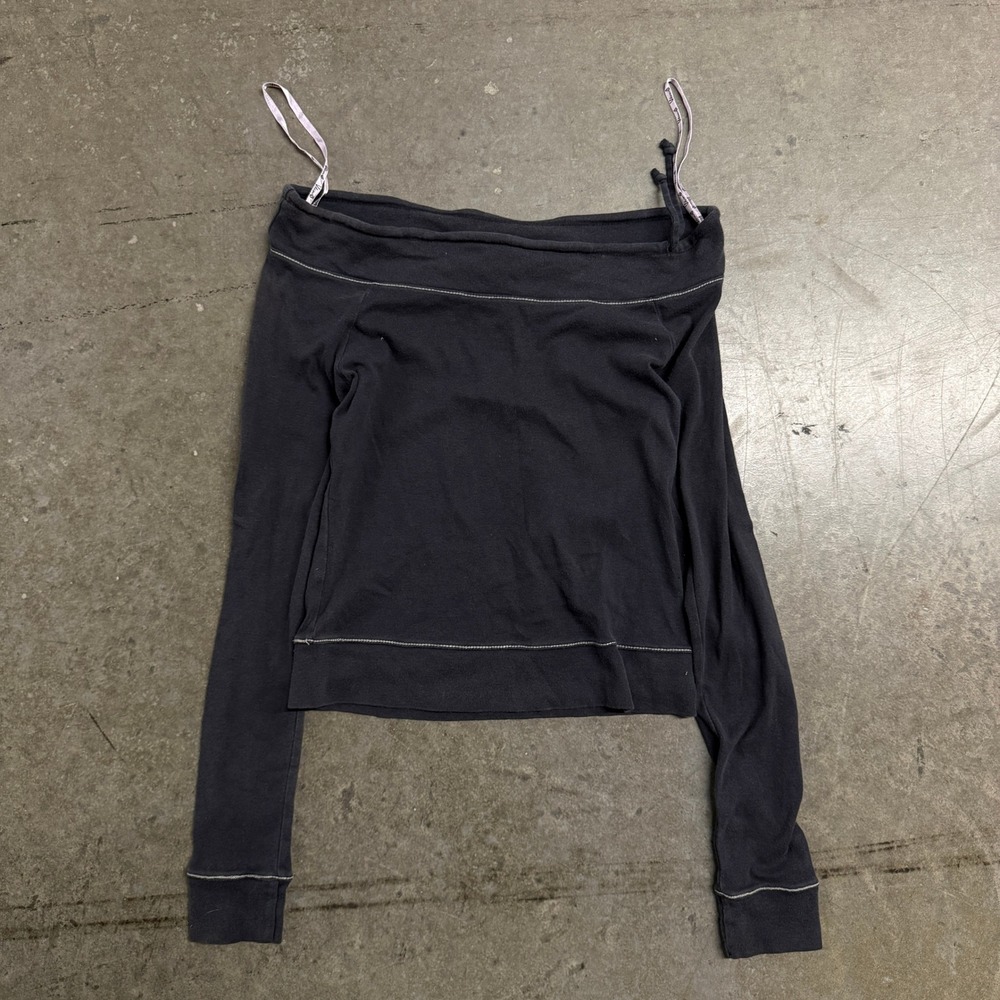 Volcom Gals Womens Medium Black Off The Shoulder Long Sleeve Top Y2K Skate Logo